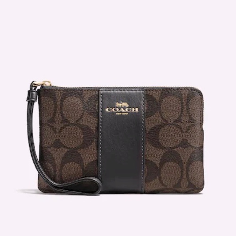 Coach Zip Wristlet in Signature Canvas (dark chocolate Brown)